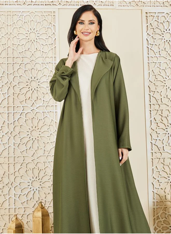 Styli Textured Notch Lapel Neck Abaya