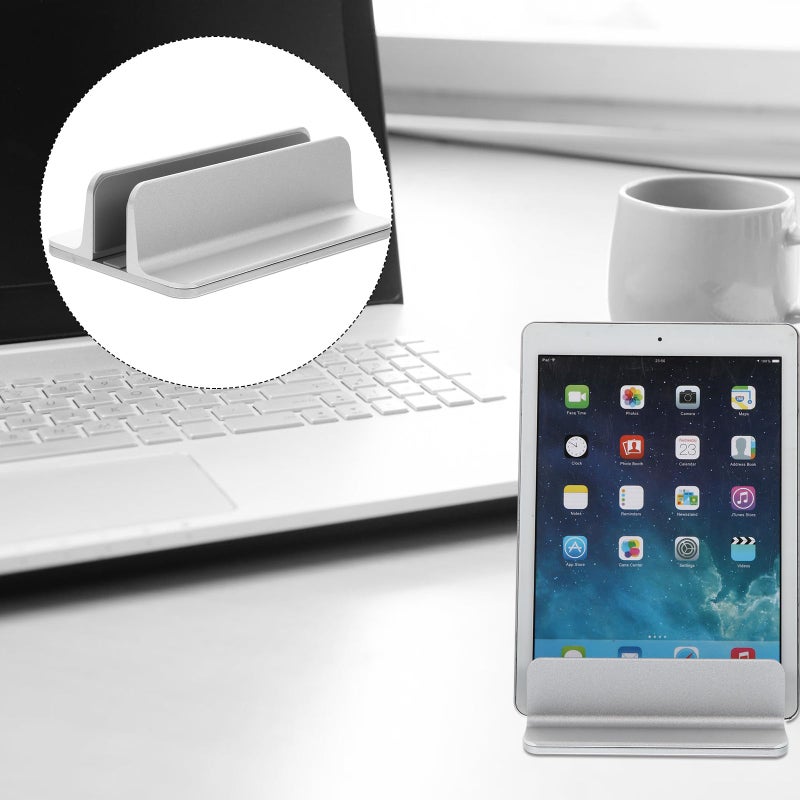 Silver Vertical Laptop Stand Aluminum Alloy Cooling Holder for Desk Tablet Office Home Use - Image 5