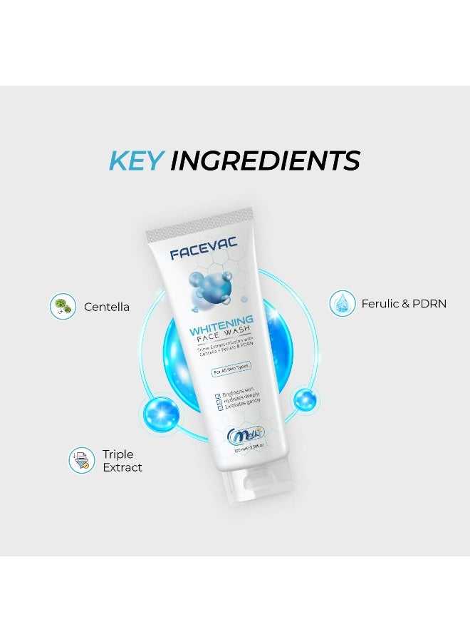 Malika FaceVac Whitening Face Wash 100ml | Triple Extract Formula with Centella & PDRN | Brightening, Deep Cleansing & Hydrating | All Skin Types - Image 2