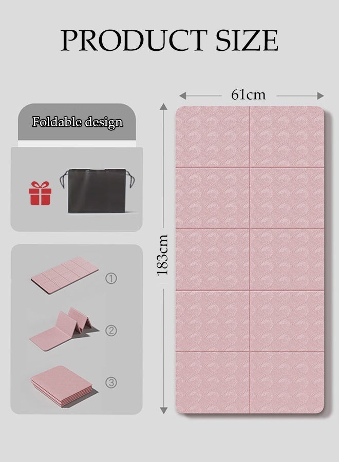 DUNISO حصيرة يوغا قابلة للطي محمولة، حصيرة لياقة بدنية سميكة مع حقيبة تخزين، حصيرة يوغا صديقة للبيئة غير قابلة للانزلاق، مناسبة لليوغا، والبيلاتس، واللياقة البدنية أثناء السفر، 183*61*0.6 سم، وردي - Image 2