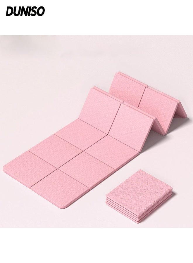 DUNISO حصيرة يوغا قابلة للطي محمولة، حصيرة لياقة بدنية سميكة مع حقيبة تخزين، حصيرة يوغا صديقة للبيئة غير قابلة للانزلاق، مناسبة لليوغا، والبيلاتس، واللياقة البدنية أثناء السفر، 183*61*0.6 سم، وردي - Image 1