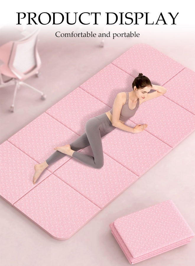 DUNISO حصيرة يوغا قابلة للطي محمولة، حصيرة لياقة بدنية سميكة مع حقيبة تخزين، حصيرة يوغا صديقة للبيئة غير قابلة للانزلاق، مناسبة لليوغا، والبيلاتس، واللياقة البدنية أثناء السفر، 183*61*0.6 سم، وردي - Image 3