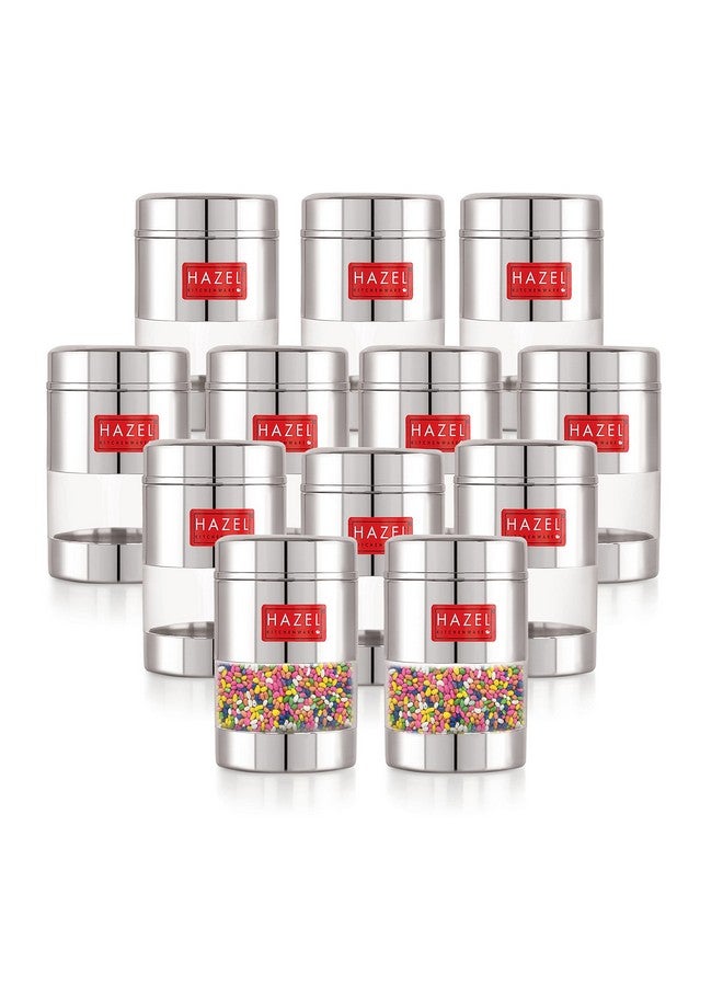 Hazel حاوية مخاوس من الفولاذ المقاوم للصدأ هازيل | حاويات صغيرة شفافة لتخزين المطبخ | مجموعة من 12 جرة شفافة محكمة الإغلاق، 170 مل - Image 1