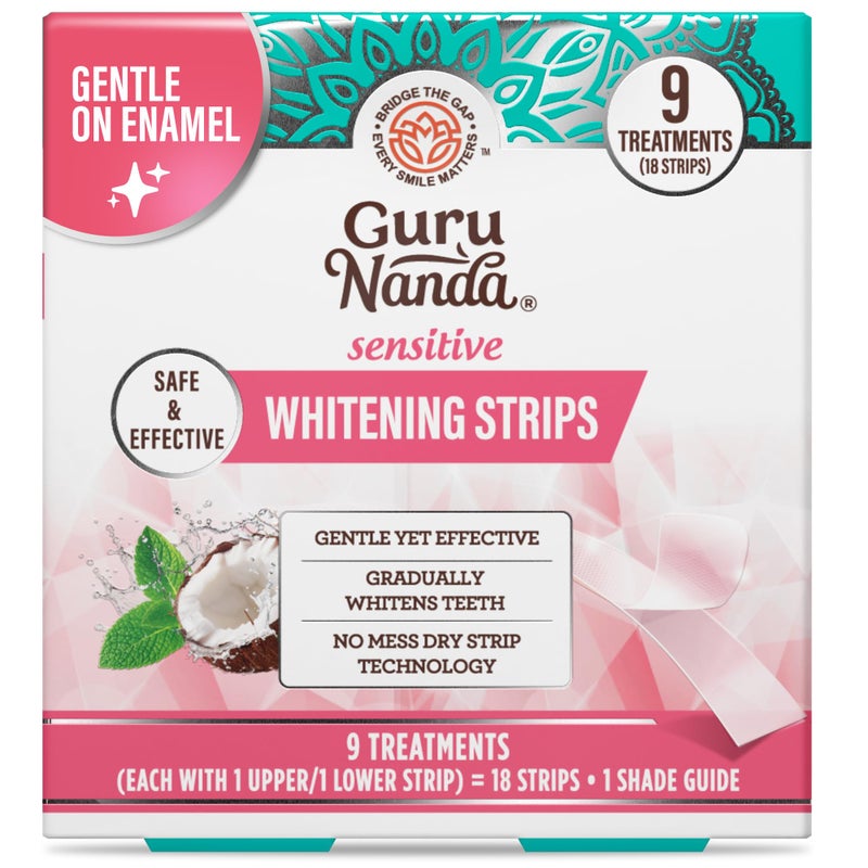 GuruNanda Sensitive Teeth Whitening Stripsâ€”9-Day Treatment, Gentle on Teeth Formula, Non-Slip, Dry Strip Technology, Whitening Designed with Care for a Brighter Smile - Image 1