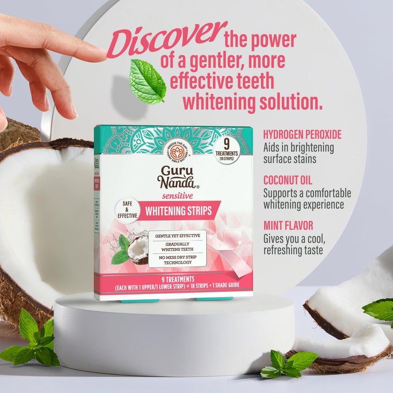GuruNanda Sensitive Teeth Whitening Stripsâ€”9-Day Treatment, Gentle on Teeth Formula, Non-Slip, Dry Strip Technology, Whitening Designed with Care for a Brighter Smile - Image 4