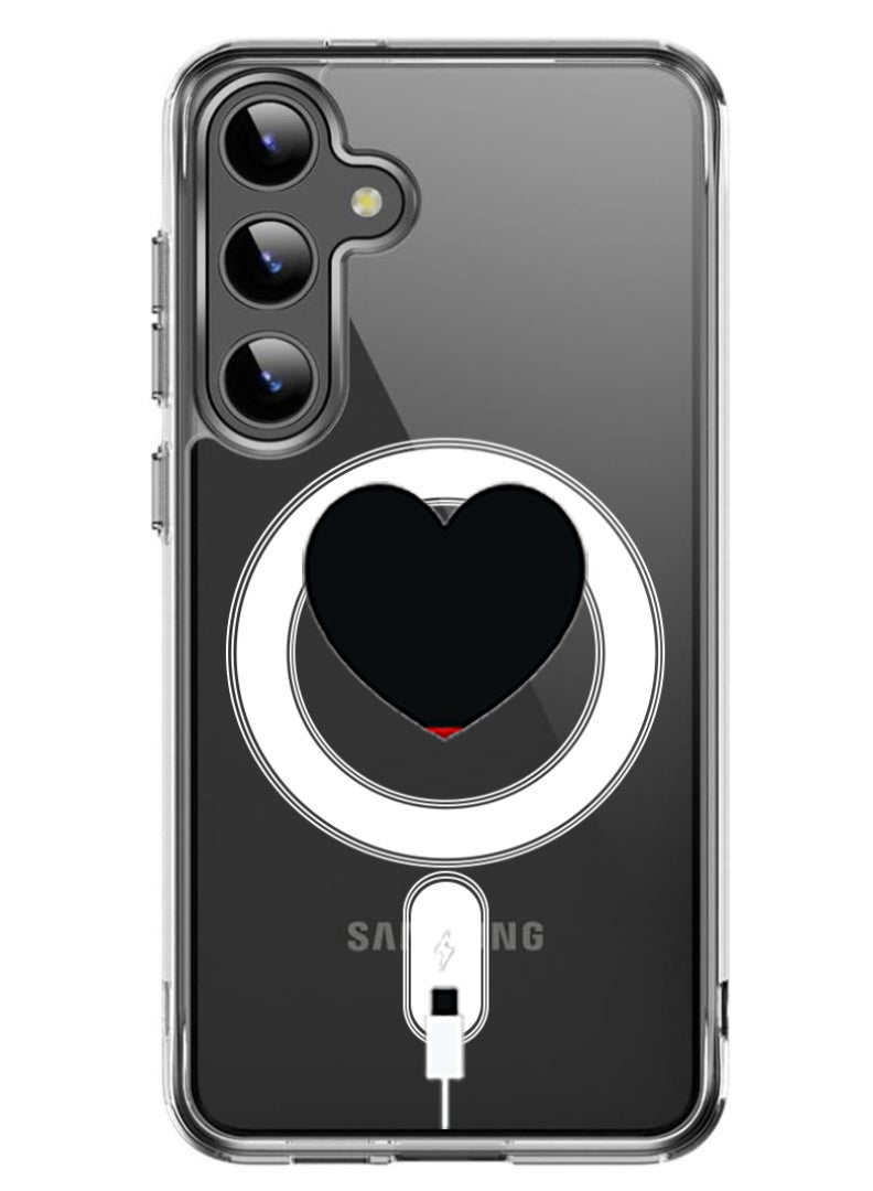 Theodor Magnetic Case for Samsung Galaxy S24 Plus 6.7-inch Compatible with MagSafe Wireless Charging, Shockproof Phone Bumper Cover Heart Battery Low - Image 1