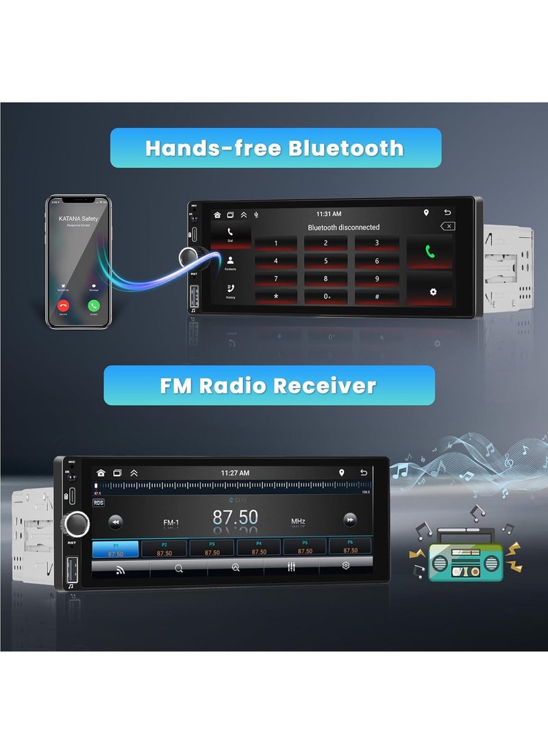 ZESTECH 6.9 Inch Single Din Car Stereo with Wireless Carplay Android Auto HD Touchscreen Radio Receiver with Bluetooth 5.1 Audio FM/RDS EQ SWC Mirror Link AUX/TF/USB Type-C Port Backup Camera  - Image 3