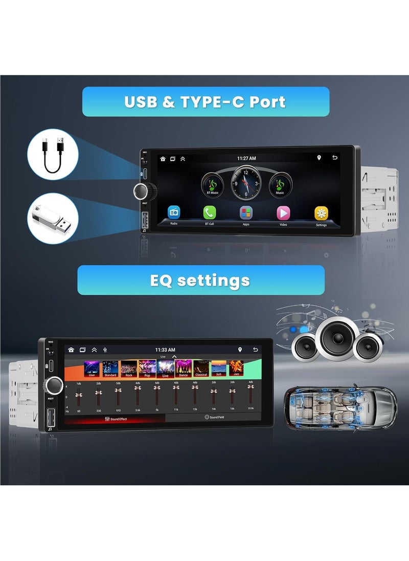 ZESTECH 6.9 Inch Single Din Car Stereo with Wireless Carplay Android Auto HD Touchscreen Radio Receiver with Bluetooth 5.1 Audio FM/RDS EQ SWC Mirror Link AUX/TF/USB Type-C Port Backup Camera  - Image 4