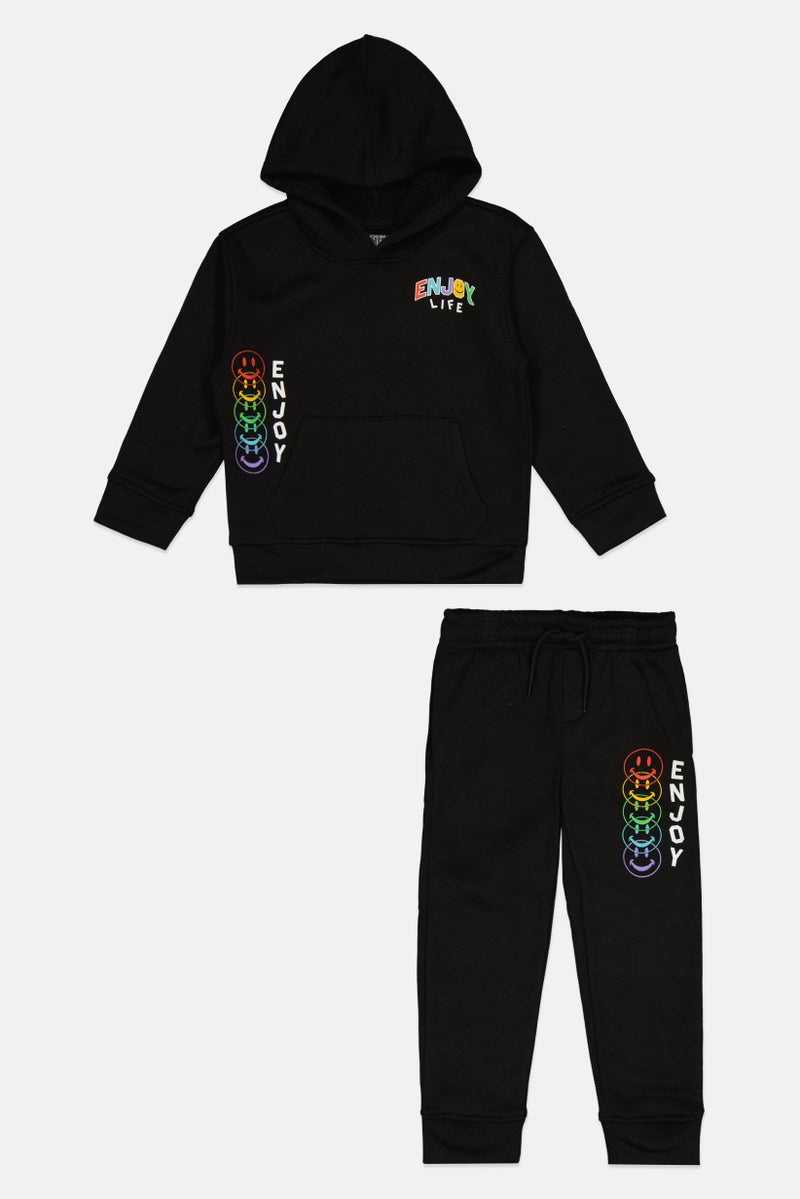 brooklyn Toddlers Boy 2 Pcs Graphic Print Hoodie And Jogger Pant Set, Black  - Image 1