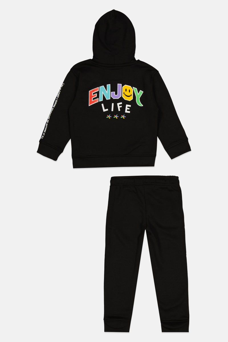 brooklyn Toddlers Boy 2 Pcs Graphic Print Hoodie And Jogger Pant Set, Black  - Image 2