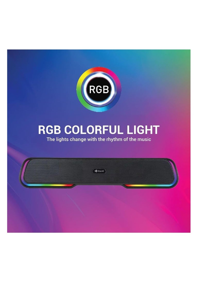 Kisonli LED-913 Portable Rechargeable Battery Powered Soundbar bluetooth gaming colorful light speaker with RGB light (Black) - pzsku/Z4CE91D60E52DCC39512DZ/45/_/1693741707/5c800e06-eeb0-426a-8097-4e6281f03abb