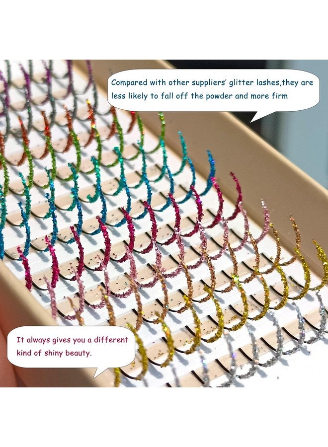 FQNing Glitter Lash Extensions Laser 12 Colored Mix Spike Eyelash Extension Professional Supplies 15Mm 0.20 D (Mix12 Colors) - Image 4