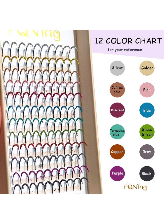 FQNing Glitter Lash Extensions Laser 12 Colored Mix Spike Eyelash Extension Professional Supplies 15Mm 0.20 D (Mix12 Colors) - Image 2