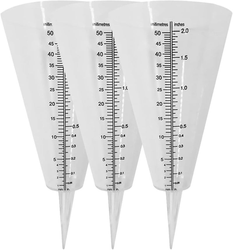 woobles 3pcs Accurate Outdoor Gauge Meter: Slotted Cone Cups Farm Water Color Rainfall Shaped Cones with Device Cup Gauges Useful Garden for Farming Transparent Scale Sprinkler Lawn - Image 1