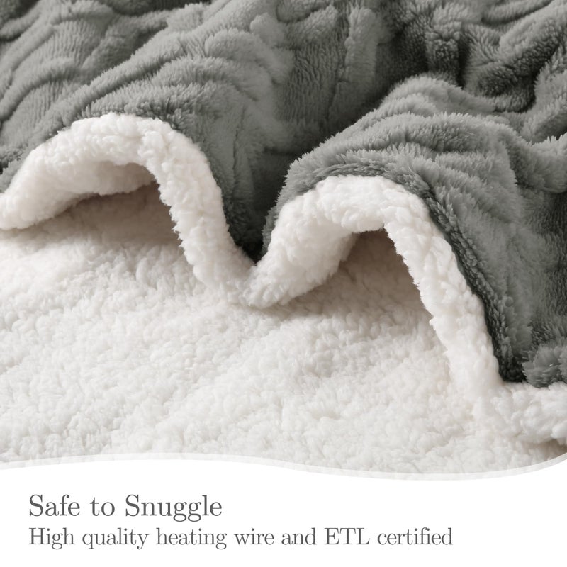CHIOKY Heated Blanket Electric Throw 50''X60''-Fluffy Ultra Soft Electric Blanket with 3D Stylish Design, 240g Plus 200g Sherpa, 5 Heating Levels and 4 Hours Auto Off, Machine Washable, Gray - Image 3