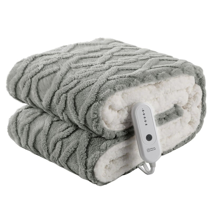 CHIOKY Heated Blanket Electric Throw 50''X60''-Fluffy Ultra Soft Electric Blanket with 3D Stylish Design, 240g Plus 200g Sherpa, 5 Heating Levels and 4 Hours Auto Off, Machine Washable, Gray - Image 1