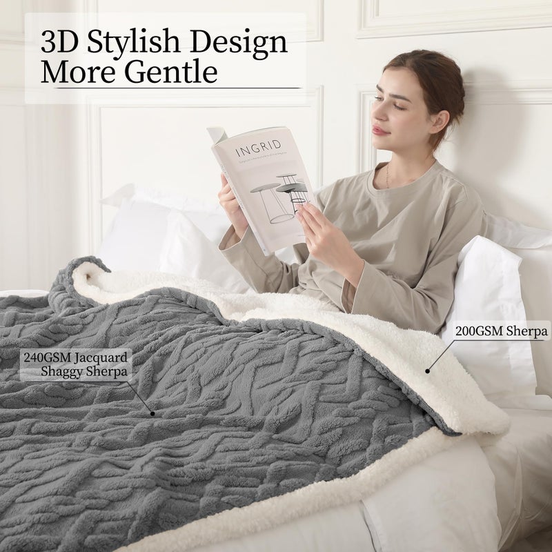 CHIOKY Heated Blanket Electric Throw 50''X60''-Fluffy Ultra Soft Electric Blanket with 3D Stylish Design, 240g Plus 200g Sherpa, 5 Heating Levels and 4 Hours Auto Off, Machine Washable, Gray - Image 5