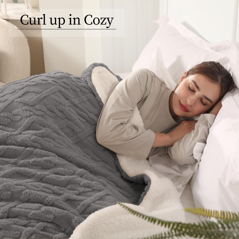 CHIOKY Heated Blanket Electric Throw 50''X60''-Fluffy Ultra Soft Electric Blanket with 3D Stylish Design, 240g Plus 200g Sherpa, 5 Heating Levels and 4 Hours Auto Off, Machine Washable, Gray - Image 4