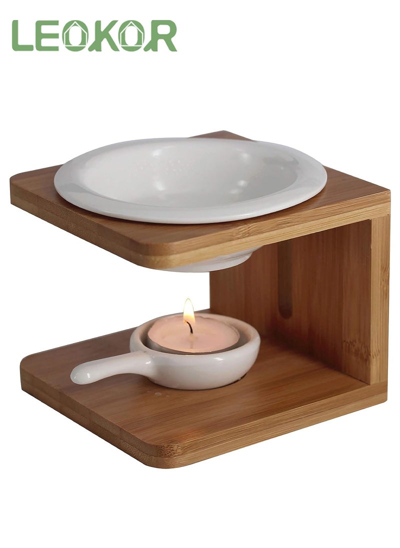 LEOKOR Wood Tea Light Candle Holder, Essential Oil Burner Candle Aroma Diffuser with Candle Spoon, Suitable for Spa Yoga Meditation  - Image 1