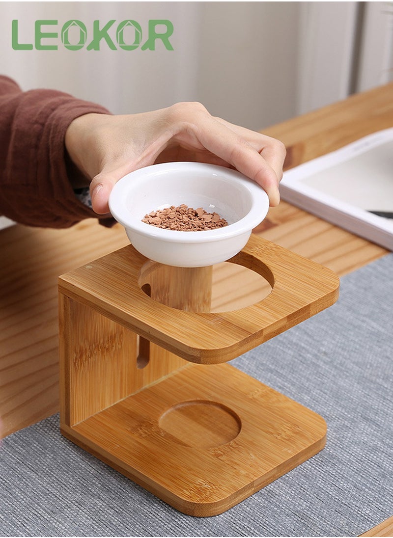 LEOKOR Wood Tea Light Candle Holder, Essential Oil Burner Candle Aroma Diffuser with Candle Spoon, Suitable for Spa Yoga Meditation  - Image 3