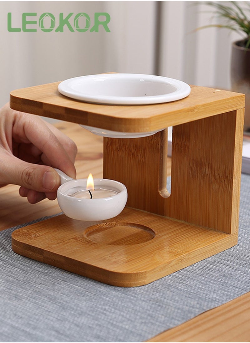 LEOKOR Wood Tea Light Candle Holder, Essential Oil Burner Candle Aroma Diffuser with Candle Spoon, Suitable for Spa Yoga Meditation  - Image 4