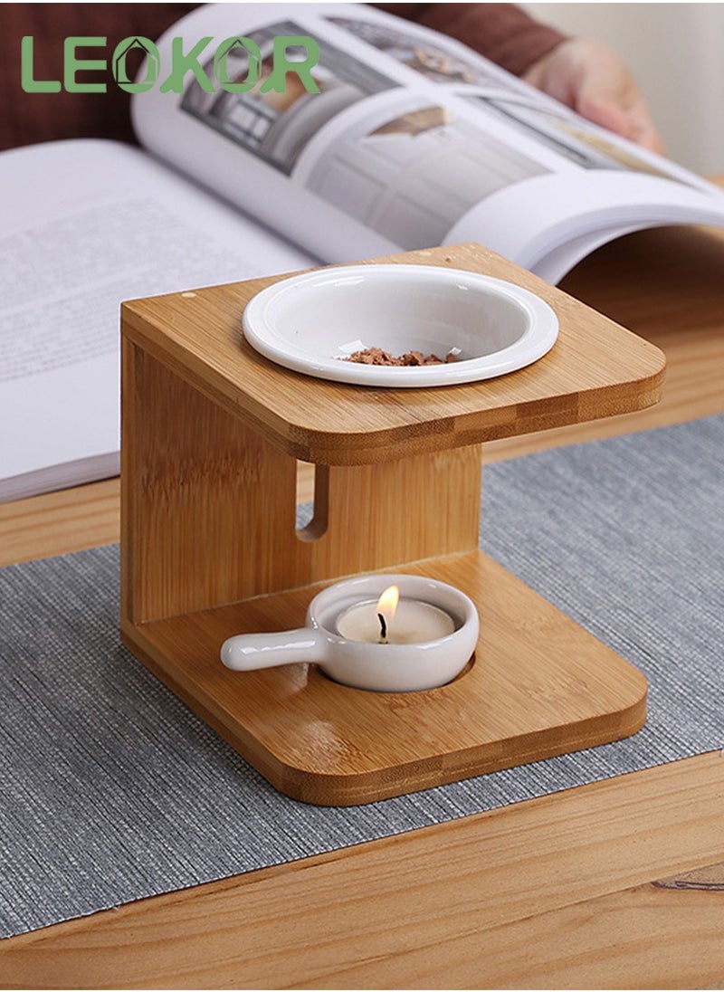 LEOKOR Wood Tea Light Candle Holder, Essential Oil Burner Candle Aroma Diffuser with Candle Spoon, Suitable for Spa Yoga Meditation  - Image 5