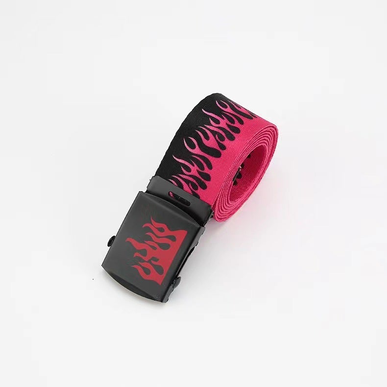 Korean Style Trendy Brand Harajuku Fashion Hip Hop Trouser Belt Trendy Unisex Canvas Belt Casual Flame Nylon Belt flame blue - Image 4