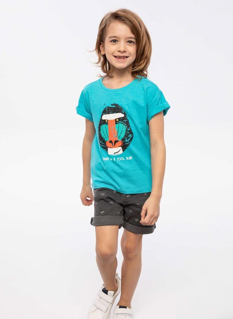 MINOTI Boys t-shirt oversized slub turquoise - Image 1