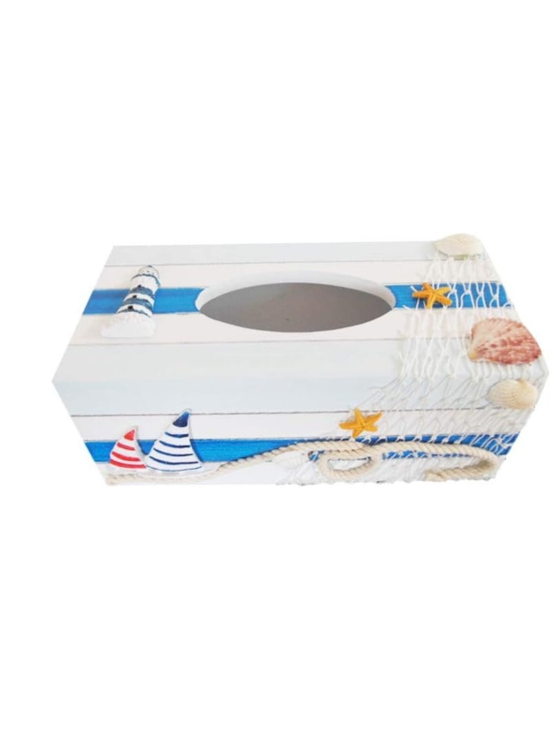 KASTWAVE Wooden Tissue Holder Box Cover Facial Tissue Paper Dispenser Mediterranean Decorative Tissue Box Coastal Beach Nautical Table Decor - Image 3