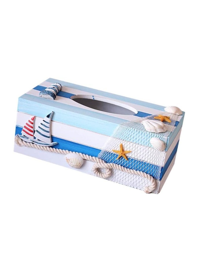 KASTWAVE Wooden Tissue Holder Box Cover Facial Tissue Paper Dispenser Mediterranean Decorative Tissue Box Coastal Beach Nautical Table Decor - Image 2