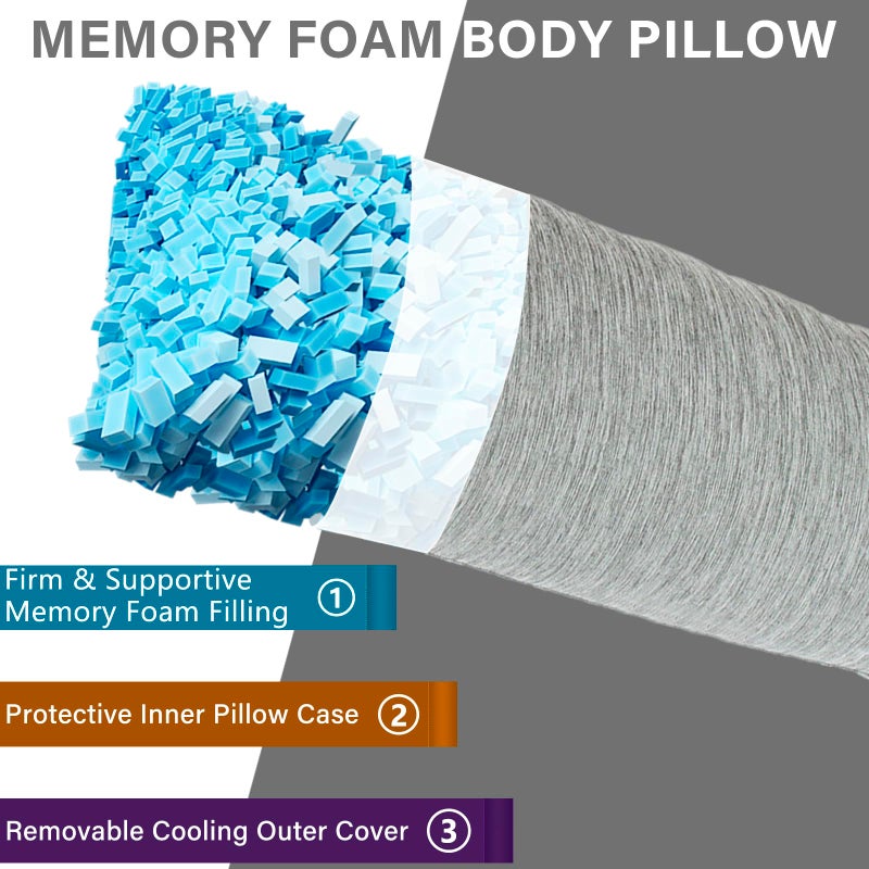 1 MIDDLE ONE Body Pillow, Cooling Memory Foam Body Pillows for Adults Sleeping, Long Pillow for Bed, Big Large Firm Full Body Pillow for Side Sleeper, 20x54 Inch, Cooling Grey - Image 2