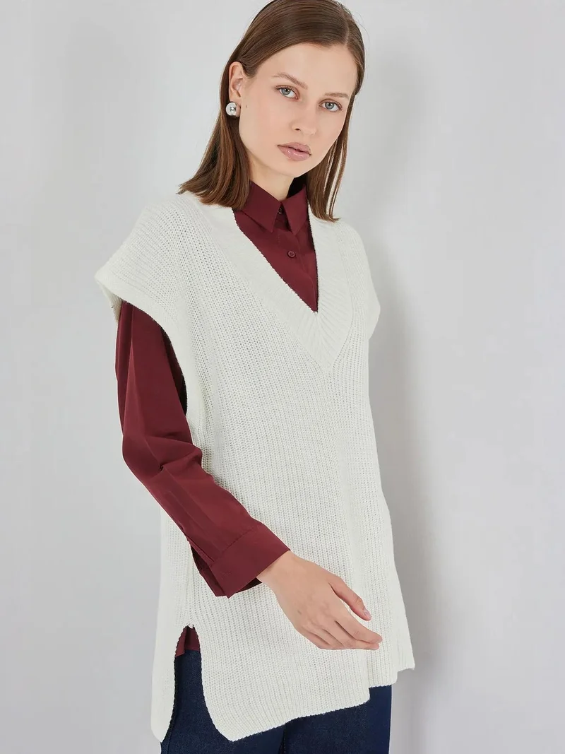 BIG DART BDART Ribbed Textured Loose Knit Sweater Vest