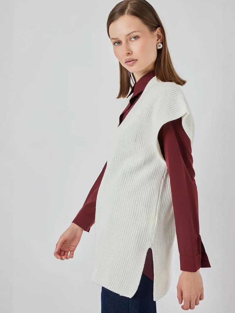 بيغ دارت بلوزة بدون أكمام محبوكة فضفاضة بنسيج مضلع