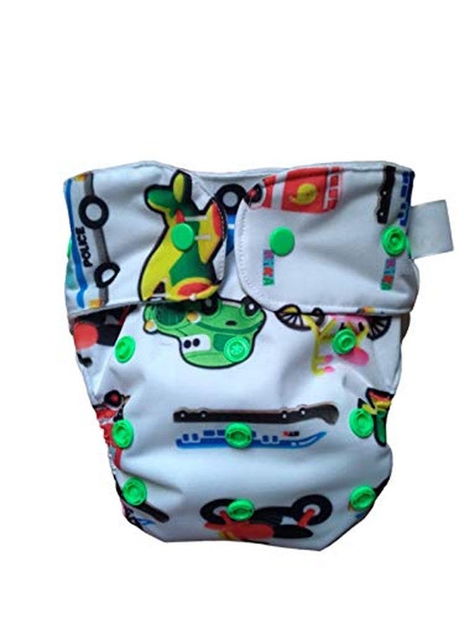 Kika Reusable Cloth Diapers For Babies Washable Cloth Diapers With Two Super Absorbing Inserts Waterproof Diaper Adjustable Size (KikA-Vehicle) - Image 1