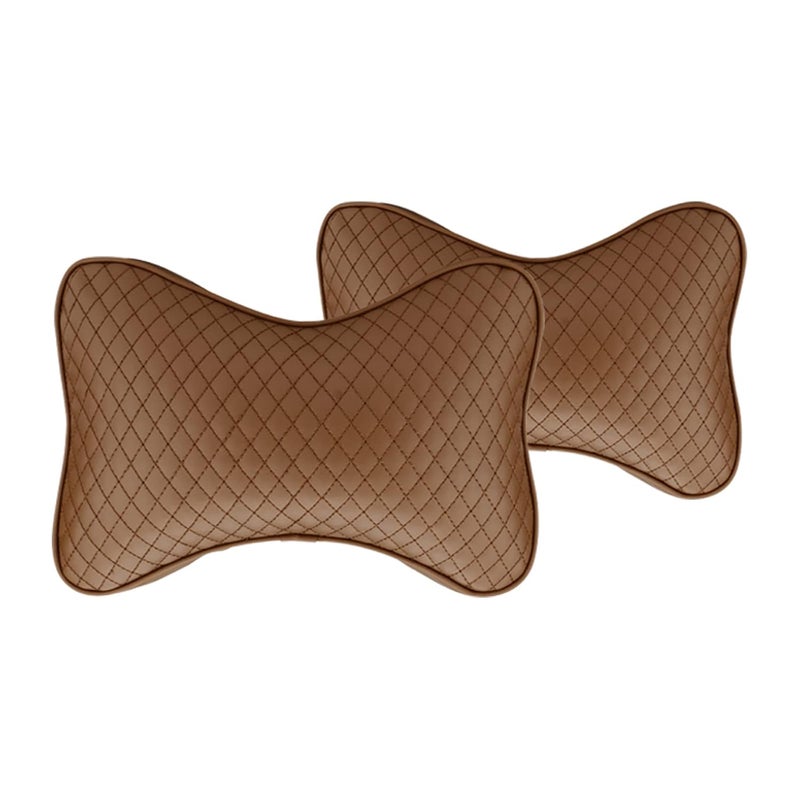 ZASTION SENYAZON Memory Foam Car Neck Pillow Car Soft PU Leather Headrest Neck Support for Driving Home Office Black 2 PCS Brown