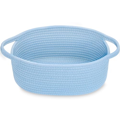 ABenkle Small Basket with Handles - Decorative Durable Rope Woven Storage Bin Shelf Storage Organizer Cube, Easter Baby Gift Basket, 12"x8"x5", Blue - Image 1