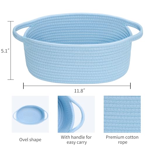 ABenkle Small Basket with Handles - Decorative Durable Rope Woven Storage Bin Shelf Storage Organizer Cube, Easter Baby Gift Basket, 12"x8"x5", Blue - Image 2