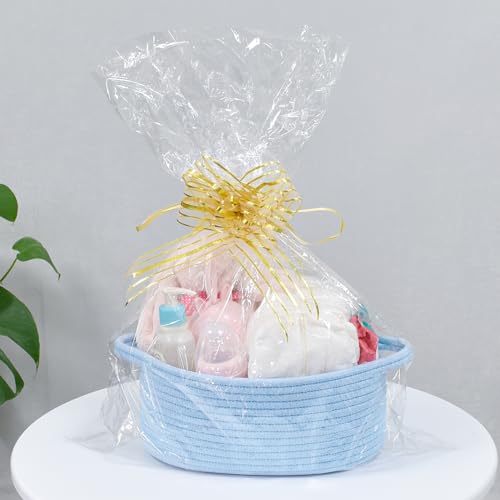 ABenkle Small Basket with Handles - Decorative Durable Rope Woven Storage Bin Shelf Storage Organizer Cube, Easter Baby Gift Basket, 12"x8"x5", Blue - Image 3