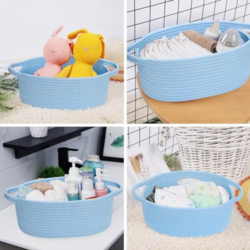 ABenkle Small Basket with Handles - Decorative Durable Rope Woven Storage Bin Shelf Storage Organizer Cube, Easter Baby Gift Basket, 12"x8"x5", Blue - Image 5