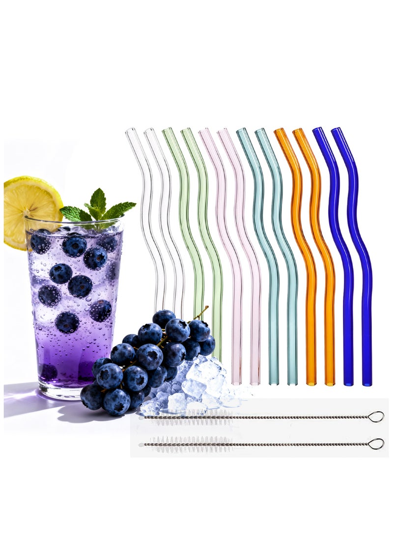 YQbest 12 قطعة من المصاصات الزجاجية الملونة القابلة لإعادة الاستخدام - مصاصة زجاجية مقاومة للكسر مع فرشاة تنظيف، مناسبة للمشروبات الباردة/الساخنة، القهوة، الحليب، الشاي، العصير - Image 1