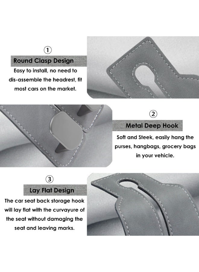 Chabeia 2pcs Grey,Leather Car Back Seat Organizer Hooks, Headrest Hooks ,Car Hand Bag Hooks, Toy Organizer Hooks,Car Seat Back Storage Hook, Car Purse Hook, Car Seat Hooks for Headrest,Purses ,Bags - Image 4