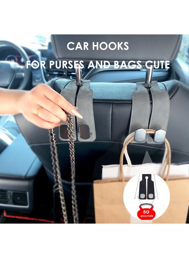 Chabeia 2pcs Grey,Leather Car Back Seat Organizer Hooks, Headrest Hooks ,Car Hand Bag Hooks, Toy Organizer Hooks,Car Seat Back Storage Hook, Car Purse Hook, Car Seat Hooks for Headrest,Purses ,Bags - Image 3