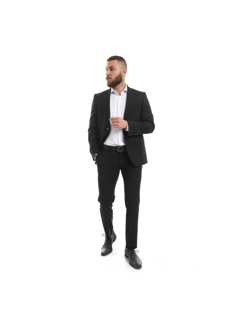 Esla Slub Black Notched Lapel Classic Suit - Image 1