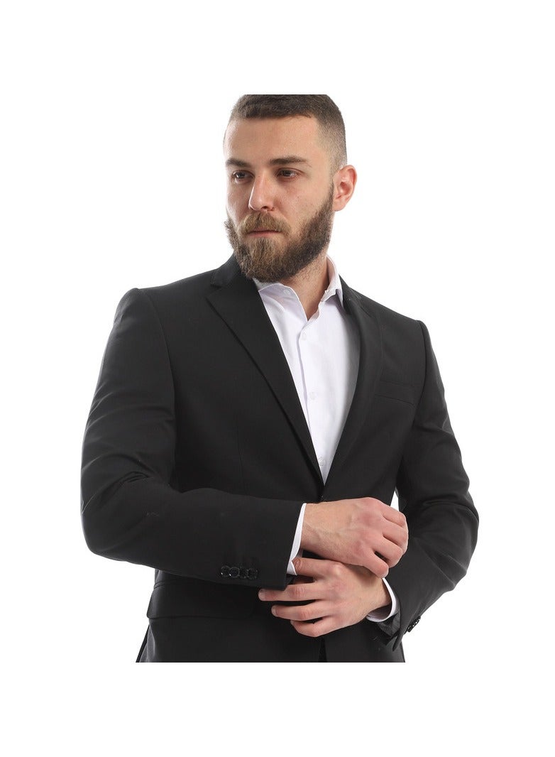 Esla Slub Black Notched Lapel Classic Suit - Image 2