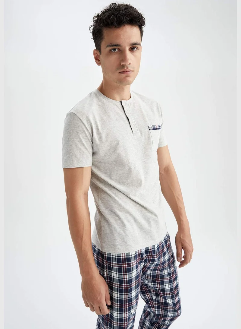 DeFacto Regular Fit Short Sleeve Check Print Pyjama Set