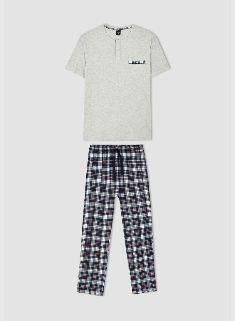 DeFacto Regular Fit Short Sleeve Check Print Pyjama Set