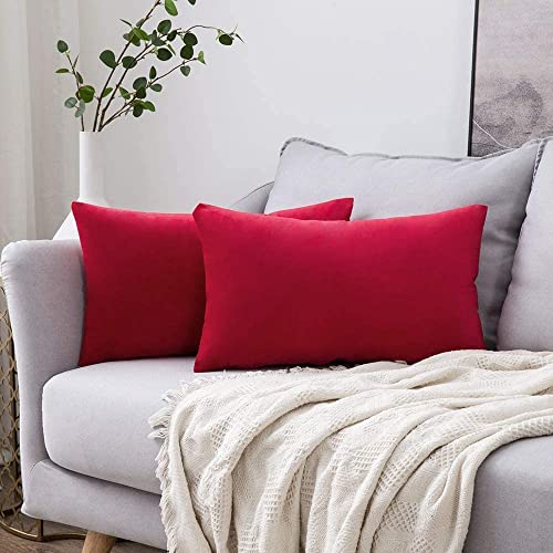 Blue Monkey Soft Velvet Cushion Cover Soft Throw Pillow Cover Pack of 2, Solid Square Cushion Case (18x27, Red) - Image 1