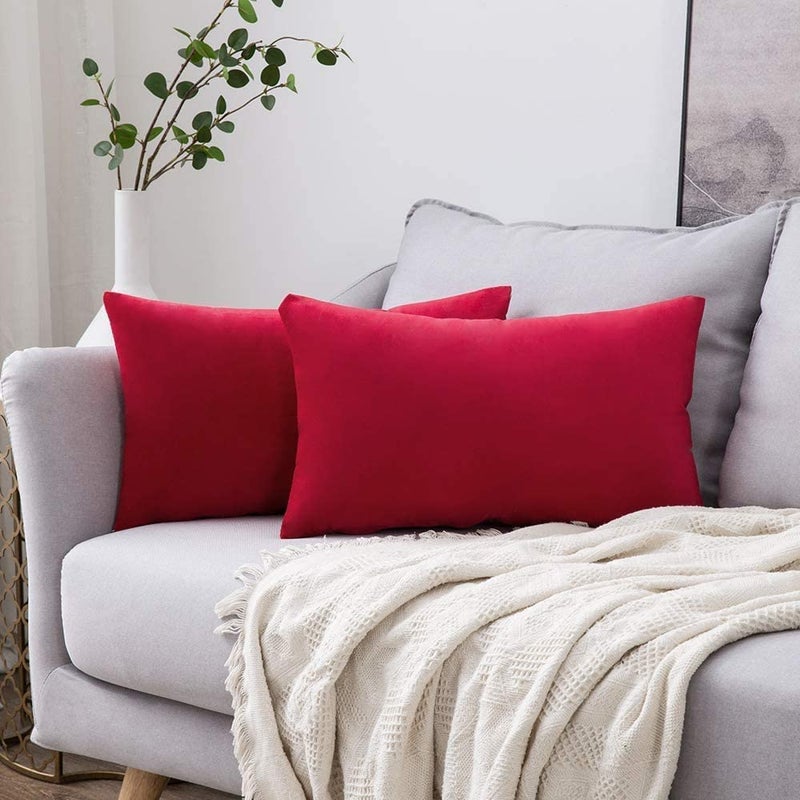 Blue Monkey Soft Velvet Cushion Cover Soft Throw Pillow Cover Pack of 2, Solid Square Cushion Case (18x27, Red) - Image 5