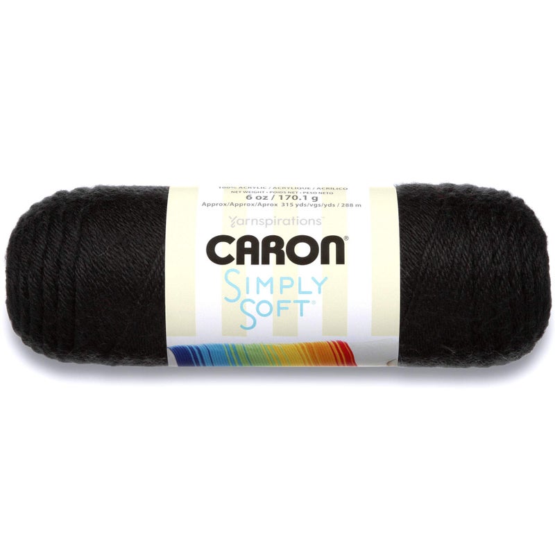 CARON خيوط كارون H970039727 ببساطة ناعمة صلبة 100% أكريليك - 6 أونصات - أسود - قابلة للغسل في الغسالة والتجفيف - Image 1