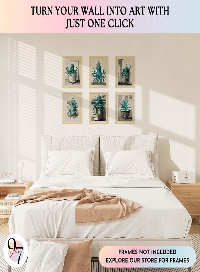 97 Decor 97 ديكور عتيق على شكل أخطبوط - ديكور حمام على شكل أخطبوط، لوحات جدارية بحرية على شكل أخطبوط، ملصقات أخطبوط، صور فنية لوحوش البحر لتزيين المنزل (8x10 بدون إطار) - Image 3